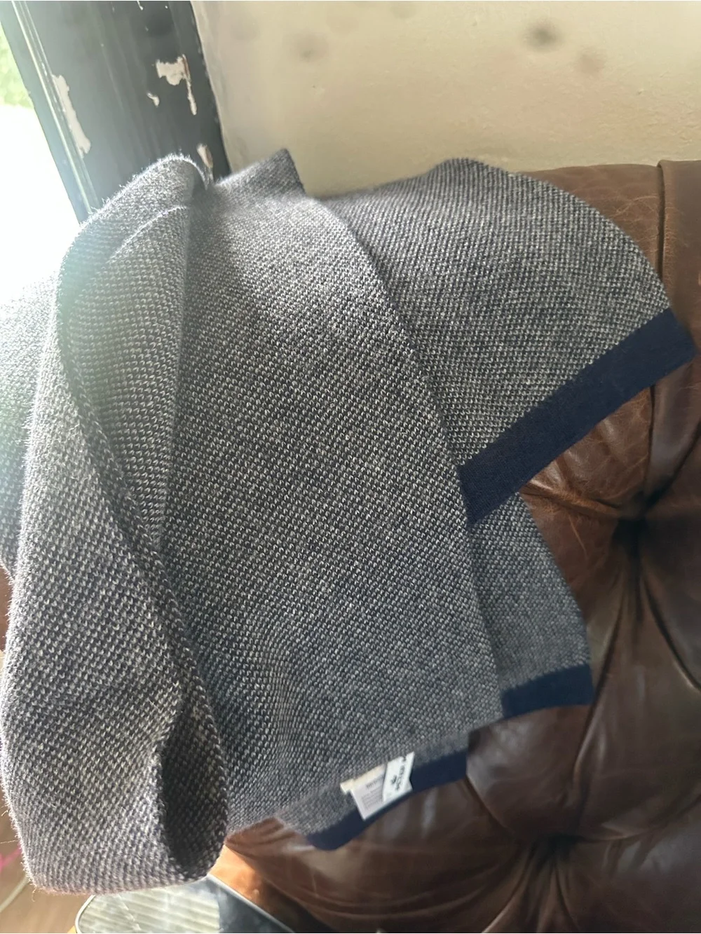 Peter Millar made in Italy wool and cashmere blend Knit Scarf with Navy Border